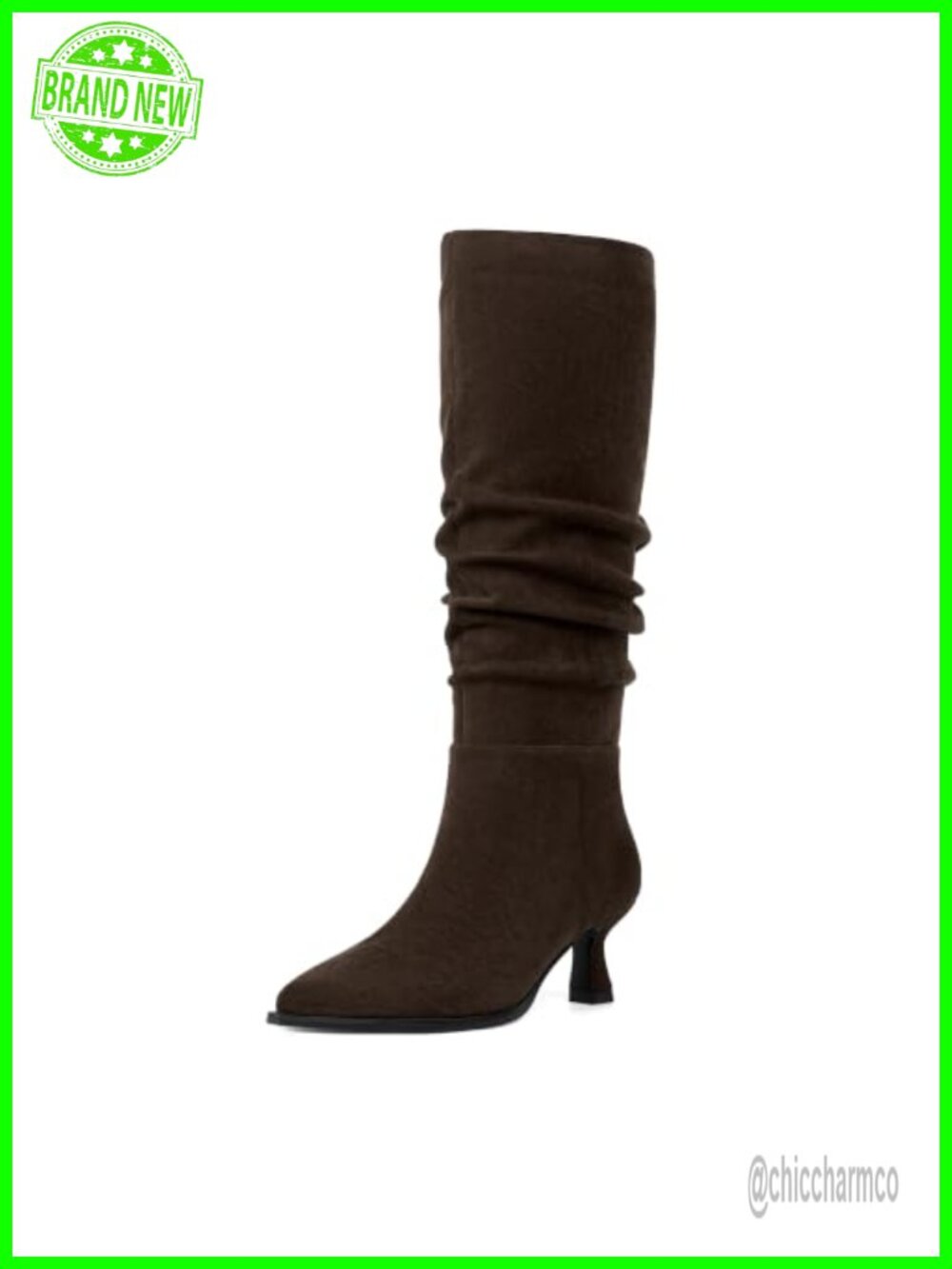 Kitten Heel Knee High Boots Pointed Toe Faux Suede Side Zip Women